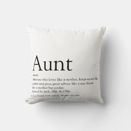 叔母パーソナライズされた定義引用文白黒 クッション (正面)