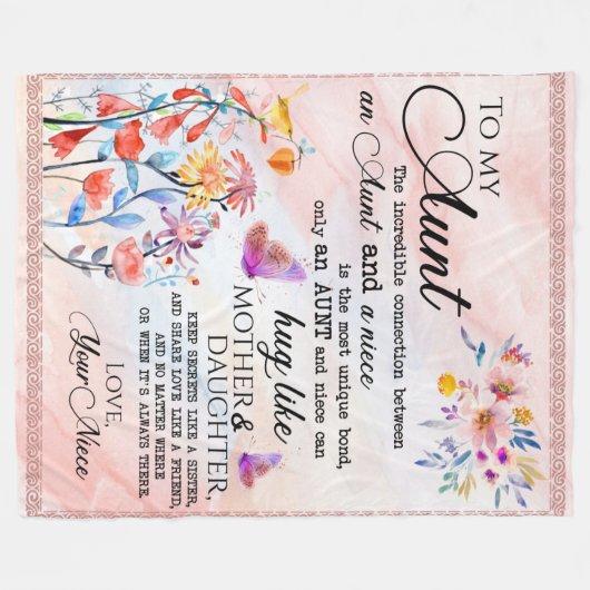 叔母パーソナライズされた宛の手紙 フリースブランケット (正面(横))