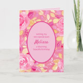 叔母ピンクイエローパーソナライズされたフローラ誕生日 カード (正面)