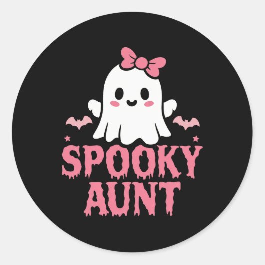 叔母ファミリーキュートピンクホワイト幽霊ブハロウィーン ラウンドシール (正面)