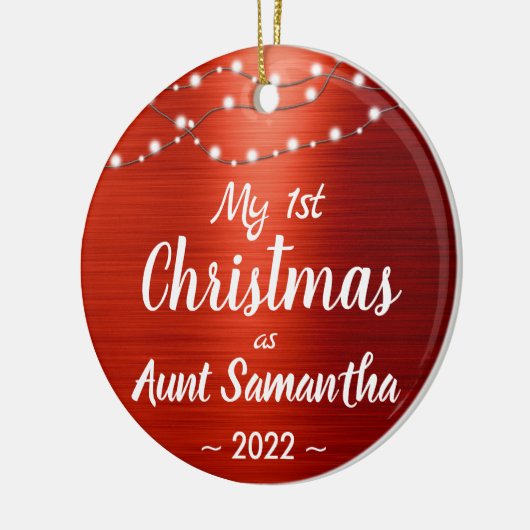 叔母初めてのクリスマスストリングライト名写真 セラミックオーナメント (左)