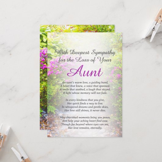 叔母悔やみや弔慰 カード (正面/裏面インサイチュ)