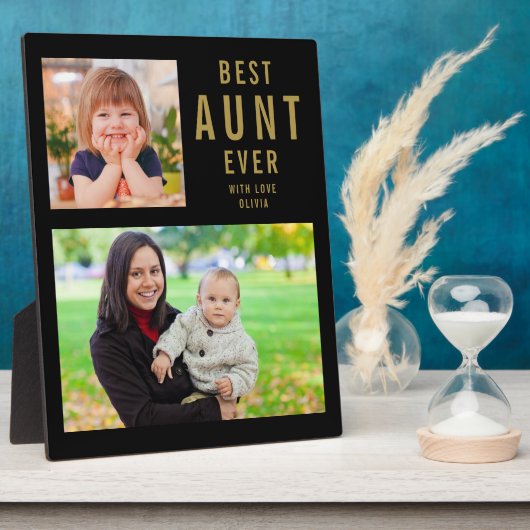 叔母最高のEver 2フォトコラージュ黒と金ゴールド フォトプラーク (側面)