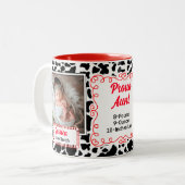 叔母誇りを持った白黒とレッドカウープリントベビー ツートーンマグカップ (正面左)