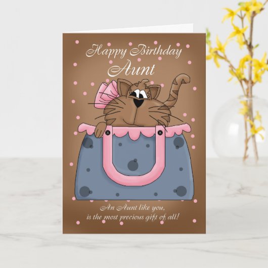 叔母誕生日カード – かわいい子犬の財布ペット カード (黄色い花)