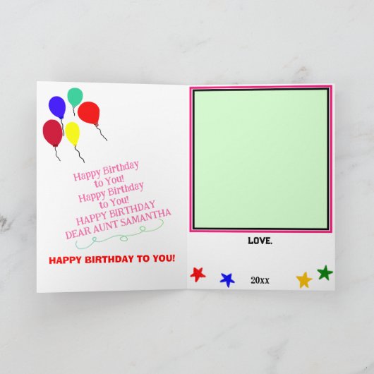 叔母誕生日ピンクカップケーキタワー名 カード (内部)