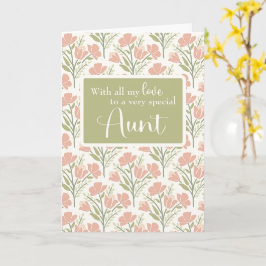 叔母誕生日ピンク花柄 カード (黄色い花)