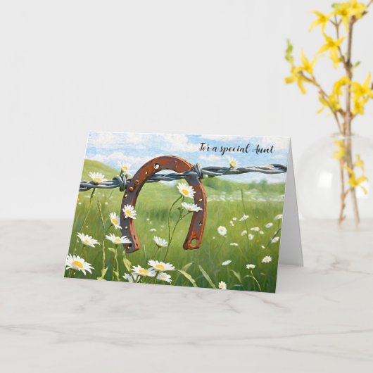 叔母誕生日用の錆びた馬蹄形 カード (黄色い花)