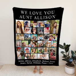 叔母30フォトコラージュ黒 フリースブランケット