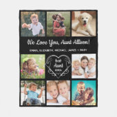 叔母8フォトコラージュ黒 フリースブランケット (正面)