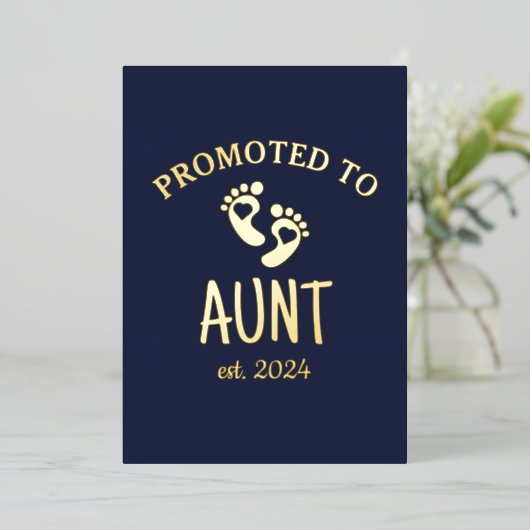 叔母/シックハートネイビーブルー金ゴールドに昇格 箔招待状 (立ち正面)