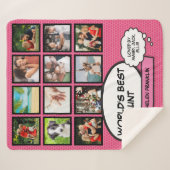 叔母Auntieおもしろい漫画ガーリーピンクフォトコラージュ シェルパブランケット (正面(横))