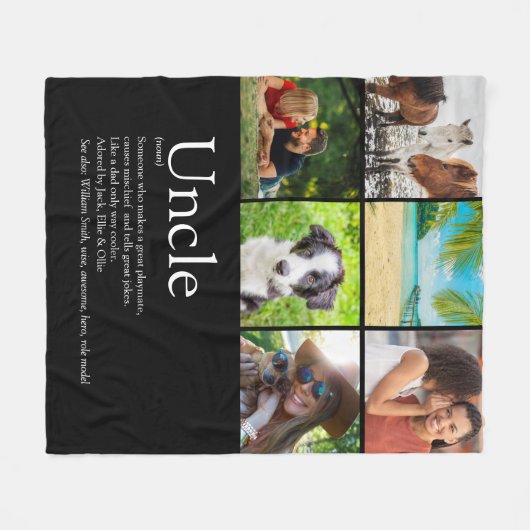 叔父お気に入りのおもしろいクール引用文コラージュ フリースブランケット (正面(横))