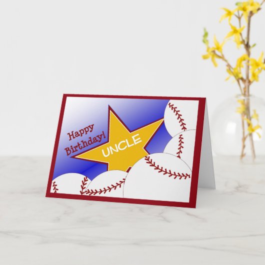 叔父さん-ハッピーバースデーの野球の愛情のある叔父さん カード (黄色い花)