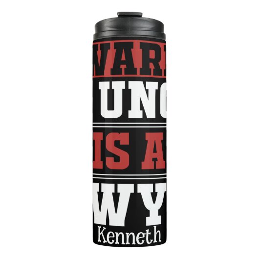 叔父の弁護士ティーに注意 タンブラー (正面)