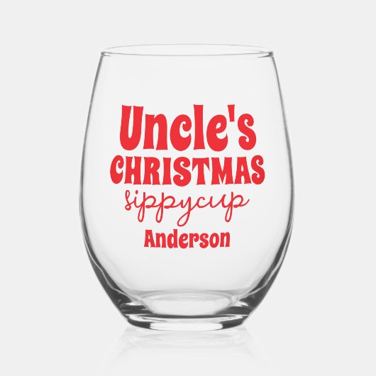 叔父パーソナライズされたのクリスマスシッピーカップ ステムなしワイングラス (正面)
