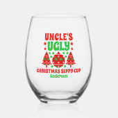 叔父パーソナライズされたの醜いクリスマスセーター ステムなしワイングラス (正面)