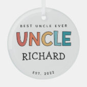 叔父パーソナライズされたレトロギフト最高のおじさん今まで可愛い ガラスオーナメント (正面)