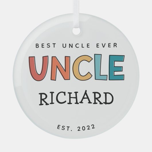 叔父パーソナライズされたレトロギフト最高のおじさん今まで可愛い ガラスオーナメント (正面)