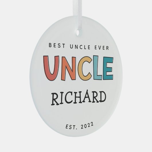 叔父パーソナライズされたレトロギフト最高のおじさん今まで可愛い ガラスオーナメント (正面右)