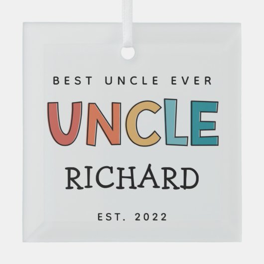 叔父パーソナライズされたレトロギフト最高のおじさん今まで可愛い ガラスオーナメント (正面)