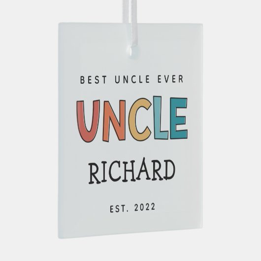 叔父パーソナライズされたレトロギフト最高のおじさん今まで可愛い ガラスオーナメント (正面右)