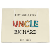 叔父パーソナライズされたレトロ最高の叔父エバーカワイイ ラージペーパーバッグ (正面)