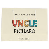 叔父パーソナライズされたレトロ最高の叔父エバーカワイイ ラージペーパーバッグ (裏面)