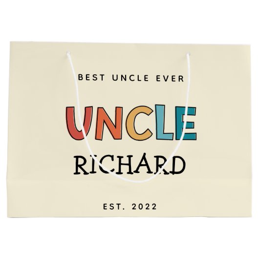 叔父パーソナライズされたレトロ最高の叔父エバーカワイイ ラージペーパーバッグ (裏面)