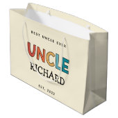 叔父パーソナライズされたレトロ最高の叔父エバーカワイイ ラージペーパーバッグ (裏面アングル)