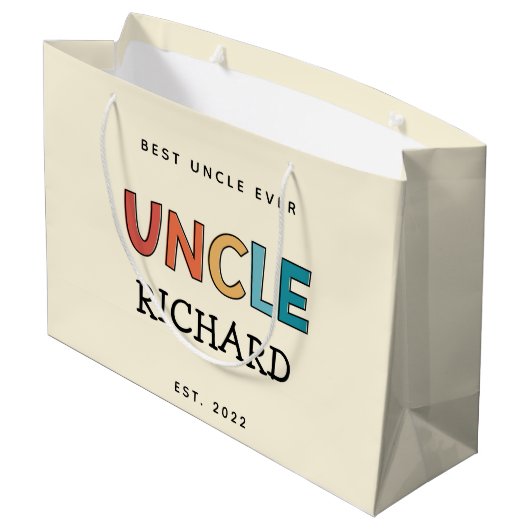 叔父パーソナライズされたレトロ最高の叔父エバーカワイイ ラージペーパーバッグ (裏面アングル)