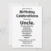 叔父感動的引用文おもしろい誕生日叔父 招待状 (正面)