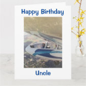 叔父飛んでいるの誕生日カードに対する高い願い カード (黄色い花)