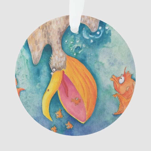 "取って下さい突進を!" ペリカン及び魚の芸術 オーナメント (正面)