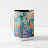 "取って下さい突進を!" ペリカン及び魚の芸術 ツートーンマグカップ (正面左)