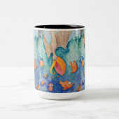 "取って下さい突進を!" ペリカン及び魚の芸術 ツートーンマグカップ (中央)