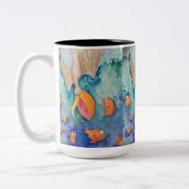 "取って下さい突進を!" ペリカン及び魚の芸術 ツートーンマグカップ