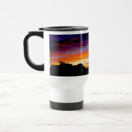 取っ手と日没の写真を持つタンブラー トラベルマグ