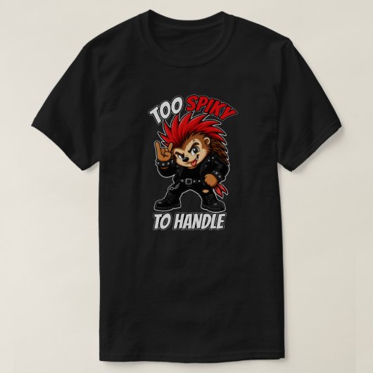 取り扱い注意!パンクロックなハリネズミのキャラクター Tシャツ (デザイン正面)