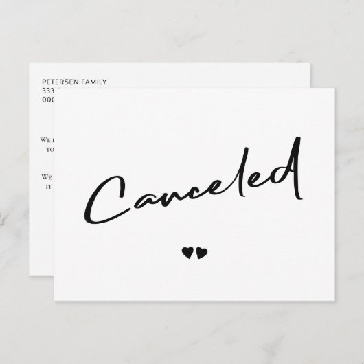取り消された白黒のキャンセルのお知らせ ポストカード (正面/裏面)