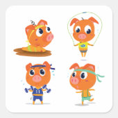 取り組んでいる豚 スクエアシール (正面)