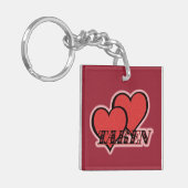 取り込み赤いハートの両側キーチェーン キーホルダー (正面左)