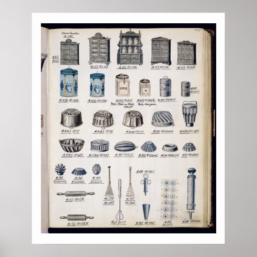 取引目録からのキッチンの収納と器具 ポスター (正面)