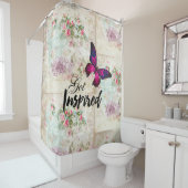取得インスパイア引用文&ピンクバタフライシャビーコラージュ シャワーカーテン (インサイチュ)