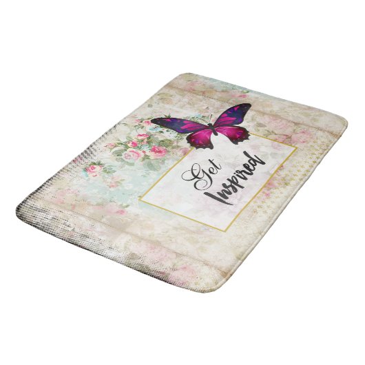取得インスパイア引用文&ピンクバタフライシャビーコラージュ バスマット (アングル)