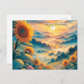 取得バラヴィンテージレトロハッピーバースデーひまわり ポストカード (正面/裏面)