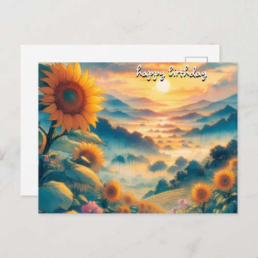 取得バラヴィンテージレトロハッピーバースデーひまわり ポストカード (正面/裏面)