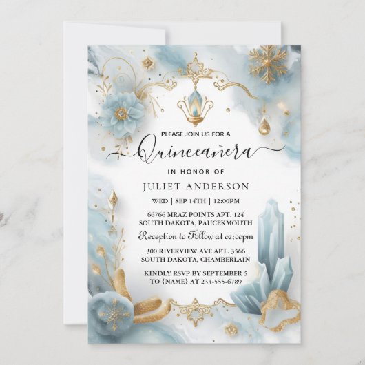 取得ランプアイボリーアイススカイ金ゴールドライトブルーキンセアニェラ 招待状 (正面)