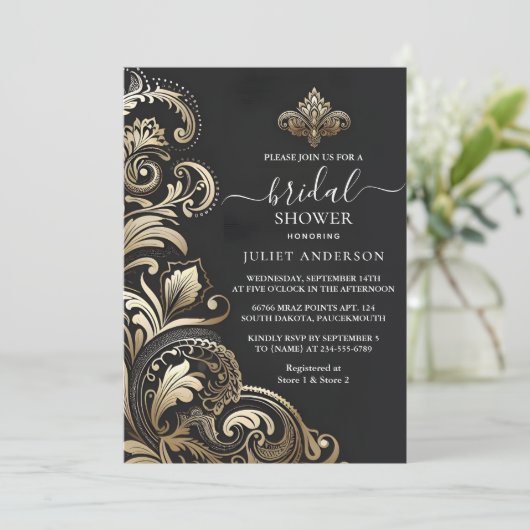 取得レトロアラビアエキゾチックはっきりしたダマスクブライダルシャワー 招待状 (スタンド正面)