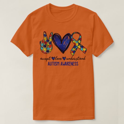 受け入れる愛の自閉症意識モーメント Tシャツ (デザイン正面)